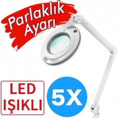 6017-8 Ayarlanabilir Işık Seviyeli Masaüstü Büyüteç (5X)